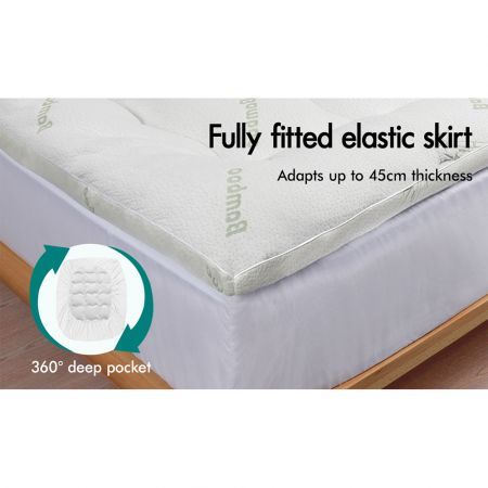 S.E. Bamboo Fibre Pillowtop Mattress Topper Underlay Pad Cover King Single 7.5cm