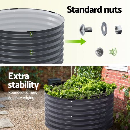 Green Fingers Garden Bed 90X45cm Round Latches Planter Box Raised Galvanised Herb