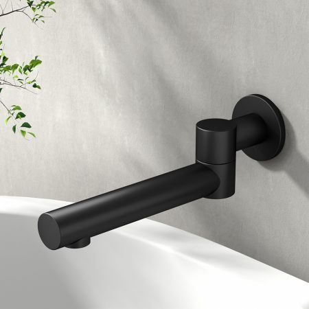 Cefito Bath Spout Wall Mounted Square Water Outlet Bathtub Bathroom Swivel Black