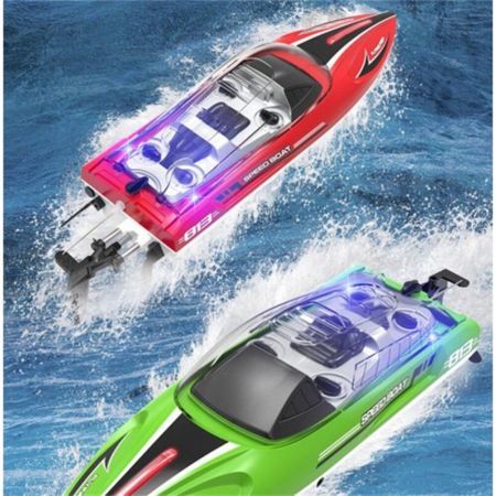 2.4G 4CH RC Boat High Speed LED Light Capsized Reset Speedboat Waterproof 25km/h Electric Racing Vehicles Lakes Pools Red