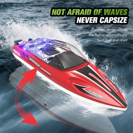 2.4G 4CH RC Boat High Speed LED Light Capsized Reset Speedboat Waterproof 25km/h Electric Racing Vehicles Lakes Pools Red