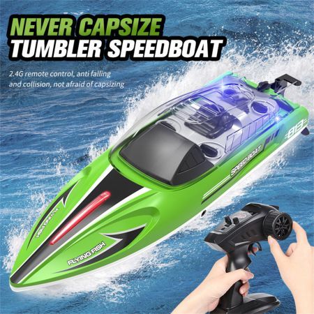 2.4G 4CH RC Boat High Speed LED Light Capsized Reset Speedboat Waterproof 25km/h Electric Racing Vehicles Lakes Pools Red