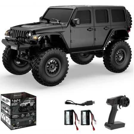 Two Batteries RTR 1/24 2.4G 4WD RC Car Rock Crawler LED Light Off-Road Climbing Monster Truck Vehicles Models Toys Black