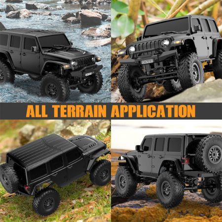 Two Batteries RTR 1/24 2.4G 4WD RC Car Rock Crawler LED Light Off-Road Climbing Monster Truck Vehicles Models Toys Black