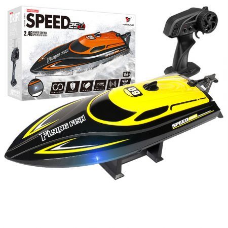 2.4G 4CH RC Boat High Speed LED Light Speedboat Waterproof 25km/h Electric Racing Vehicles Models Lakes Pools Yellow