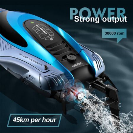 2.4G RC Boat Fast High Speed Capsized Reset LED Light Water Model Remote Control RTR Pools Lakes Racing One Battery Silver