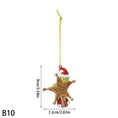 The Grinch Hiding Behind Star Sculpted Christmas Tree Hanging Ornaments,  3.5 Inch,  Multicolor