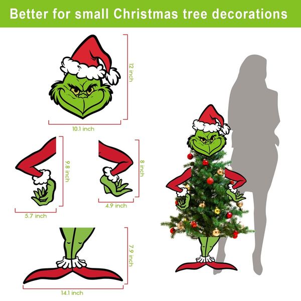 Grinchmas Decor for Christmas Tree,Grinchmas Christmas Tree Topper,Grinchmas Christmas Decorations for Small Tree