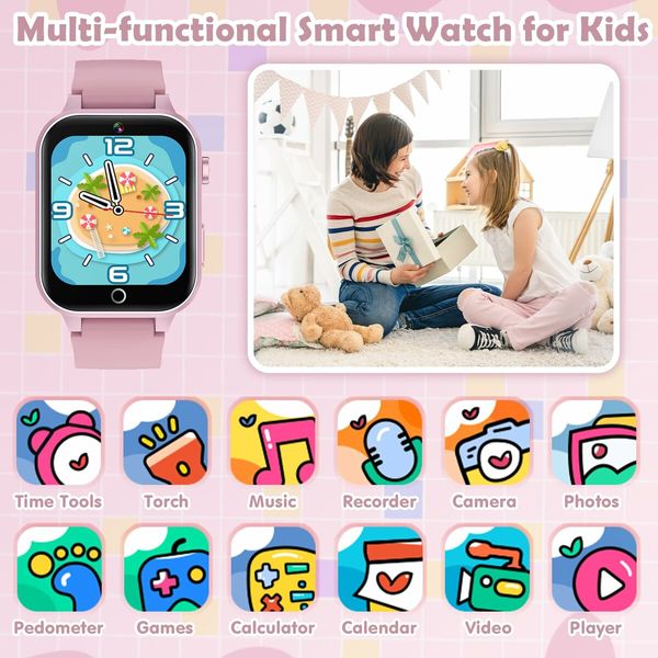 Smart Watch,Kids Smart Watch Boys Toys with 26 Puzzle Games,Touch Screen,HD Camera,Alarm Clock,Birthday Gift,Age 3+ (Pink)