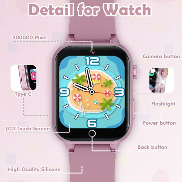 Smart Watch,Kids Smart Watch Boys Toys with 26 Puzzle Games,Touch Screen,HD Camera,Alarm Clock,Birthday Gift,Age 3+ (Pink)