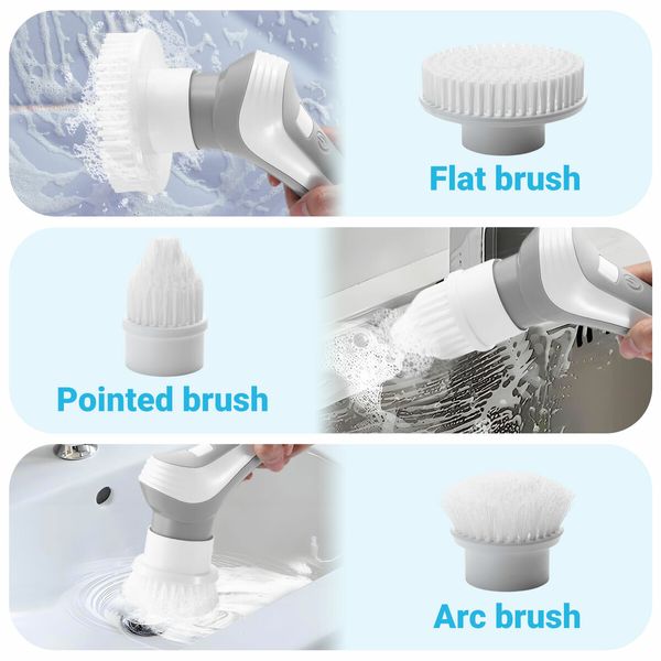 6 In 1 Electric Spin Scrubber Cleaning Kitchen Brush Machine 60W With LED Screen Power Shower Cordless Cleaner IP68