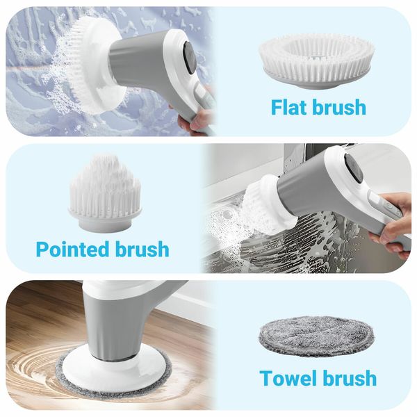 6 In 1 Electric Spin Scrubber Cleaning Brush Kitchen Machine 60W With LED Screen Power Shower Cordless Cleaner IP68