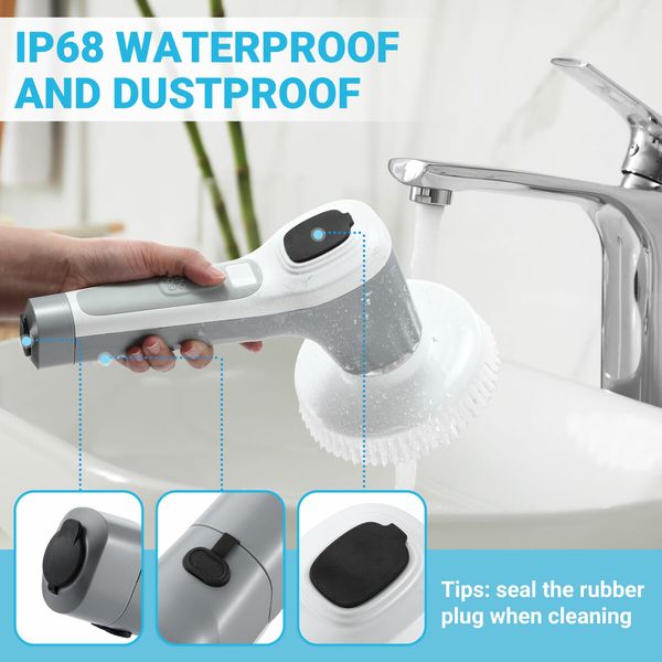 6 In 1 Electric Spin Scrubber Cleaning Brush Kitchen Machine 60W With LED Screen Power Shower Cordless Cleaner IP68