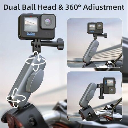 Handlebar Clamp Mount, Motorcycle Bike Pole Mount with Flexible 360 Ball Head Compatible with GoPro Hero