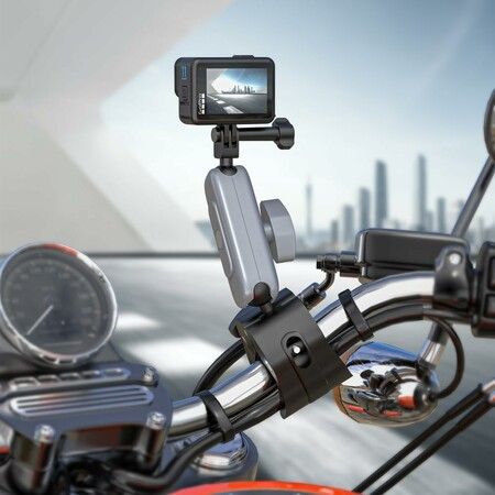 Handlebar Clamp Mount, Motorcycle Bike Pole Mount with Flexible 360 Ball Head Compatible with GoPro Hero