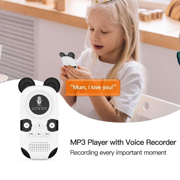 16GB MP3 Player for Kids,Cute Panda Portable Child Music Player with Bluetooth 5.0,Speaker,FM Radio,Voice Recorder,Alarm Clock,Stopwatch,Pedometer,Support up to 128GB