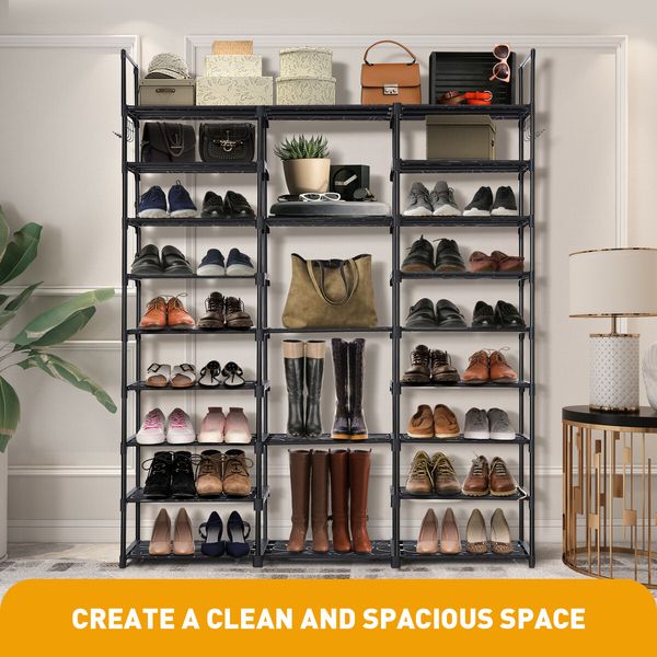 9 Tier Shoe Rack Storage Organiser 50 Pairs Shoes Shelving Entryway Closet Cabinet Display Space Saving Corner Shelf DIY Metal Stackable Hook