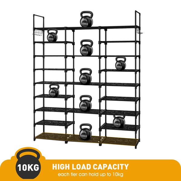 9 Tier Shoe Rack Storage Organiser 50 Pairs Shoes Shelving Entryway Closet Cabinet Display Space Saving Corner Shelf DIY Metal Stackable Hook