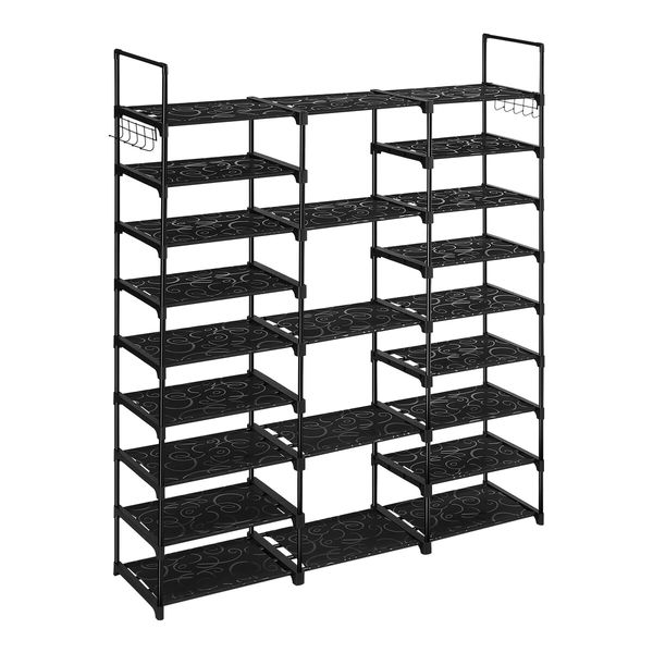 9 Tier Shoe Rack Storage Organiser 50 Pairs Shoes Shelving Entryway Closet Cabinet Display Space Saving Corner Shelf DIY Metal Stackable Hook