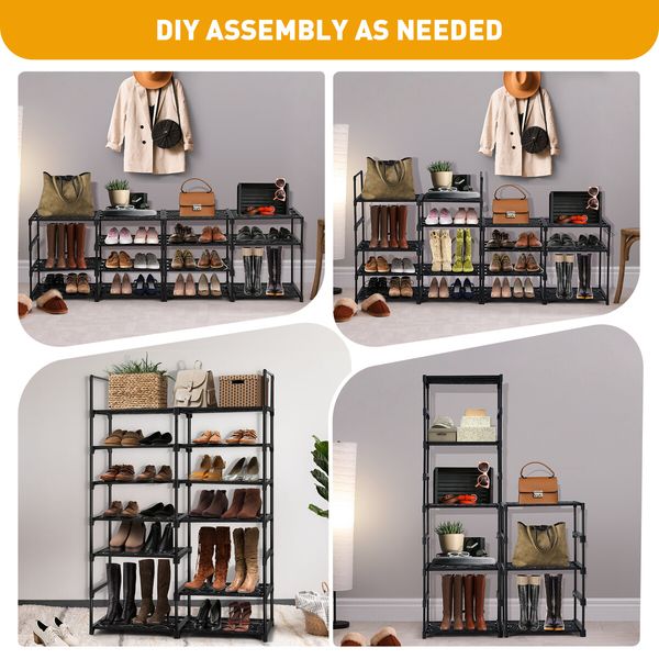 Shoe Rack 7 Tiers Storage Shelving 30 Pairs Shoes Boots Organiser Entryway Closet Cabinet DIY Display Stand Shelves Space Saving Unit Metal