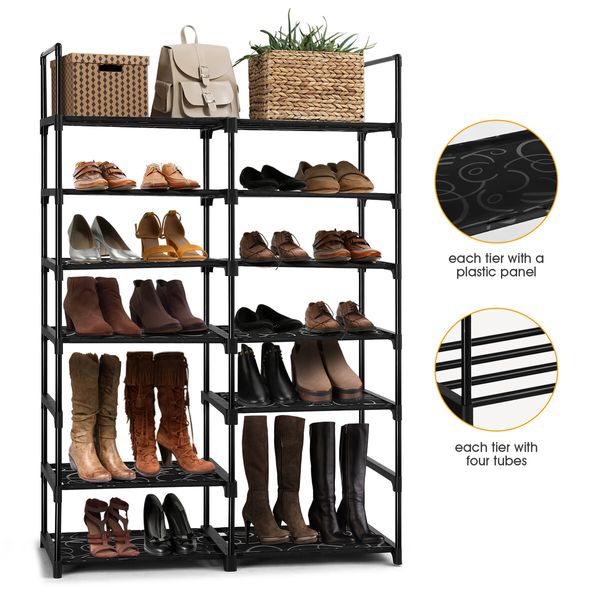 Shoe Rack 7 Tiers Storage Shelving 30 Pairs Shoes Boots Organiser Entryway Closet Cabinet DIY Display Stand Shelves Space Saving Unit Metal