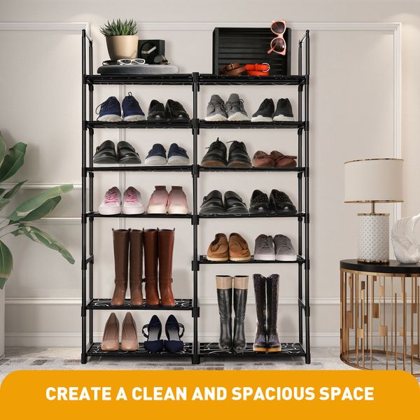 Shoe Rack 7 Tiers Storage Shelving 30 Pairs Shoes Boots Organiser Entryway Closet Cabinet DIY Display Stand Shelves Space Saving Unit Metal