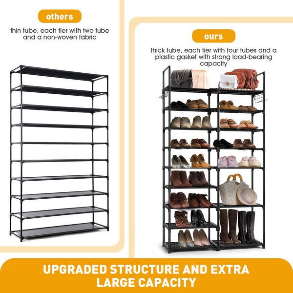 9 Tiers Metal Shoe Rack Storage Organiser Shelving 40 Pairs Shoes Cabinet Display Shelves DIY Corner Stand Closet Entryway Hallway Cloakroom