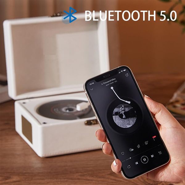 Desktop Bluetooth 5.0 CD Player with Speaker,Portable CD Player for Home,Retro Suitcase CD Player Soft Voice