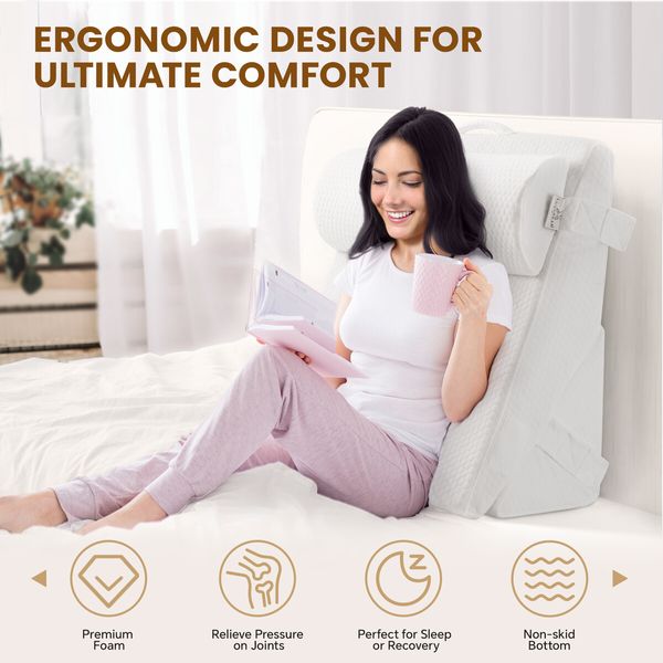 Bed Wedge Pillow Set Triangle Sofa Cushion Neck Back Head Knee Support Memory Foam Cool Gel Leg Elevation Pregnancy Side Sleep Adjustable