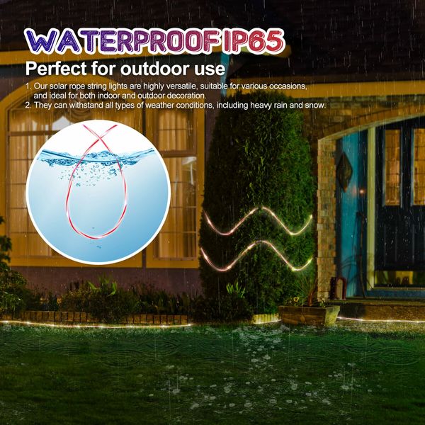 Solar Rope Lights Outdoor Waterproof LED 100pcs String Lighting Candy Colour Decoration Holiday Christmas Party Home