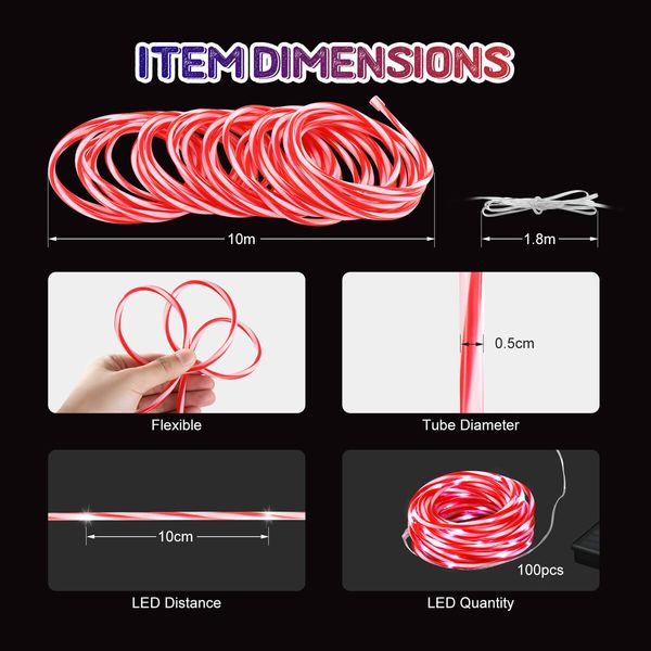 Solar Rope Lights Outdoor Waterproof LED 100pcs String Lighting Candy Colour Decoration Holiday Christmas Party Home