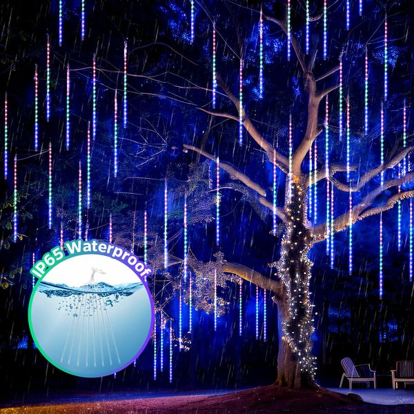 LED Solar Meteor Shower Rain Drop String Lights Xmas Falling Star Tree Decor Night Outdoor Christmas Garden Waterproof