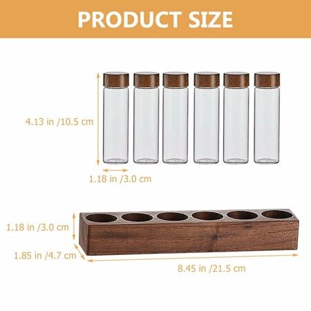 Glass Test Tube Set with Plastic Stoppers and Wood Rack Glass Coffee Bean Container Mini Glass Bottles Jars for Lab,Party Favors,Candy,Beads,6 Piece Set/19ml