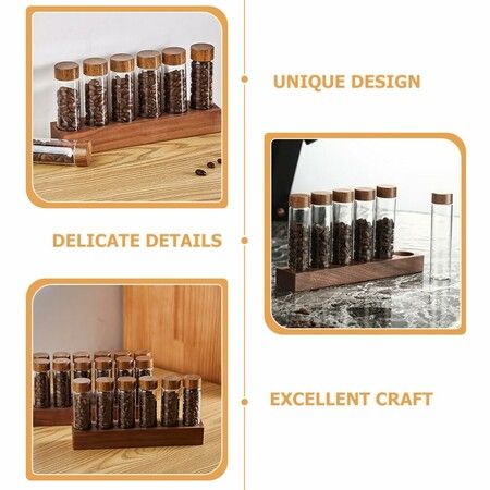 Glass Test Tube Set with Plastic Stoppers and Wood Rack Glass Coffee Bean Container Mini Glass Bottles Jars for Lab,Party Favors,Candy,Beads,6 Piece Set/19ml