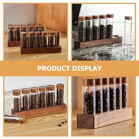 Glass Test Tube Set with Plastic Stoppers and Wood Rack Glass Coffee Bean Container Mini Glass Bottles Jars for Lab,Party Favors,Candy,Beads,6 Piece Set/19ml