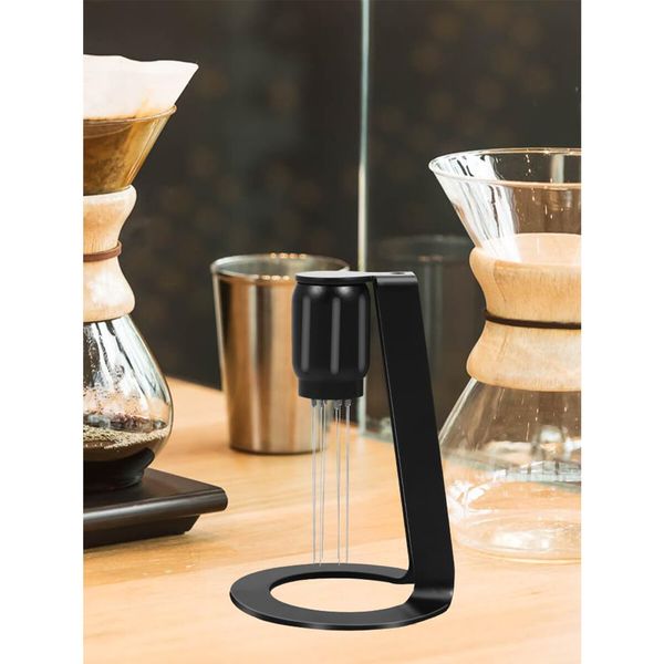 Espresso Coffee Stirrer with Stand 0.4mm 8 Prong Coffee Stirrer Distributor with Magnetic Design Portable Espresso Distributor Tool Stainless Steel Coffee Powder Needle Reusable for Coffee Espresso