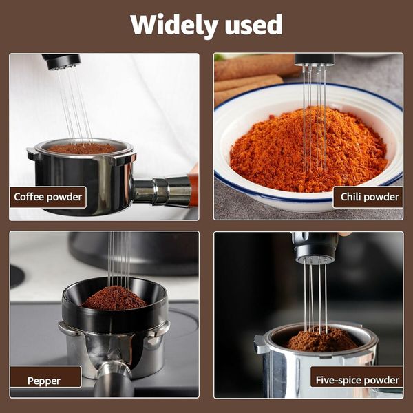 Espresso Coffee Stirrer with Stand 0.4mm 8 Prong Coffee Stirrer Distributor with Magnetic Design Portable Espresso Distributor Tool Stainless Steel Coffee Powder Needle Reusable for Coffee Espresso