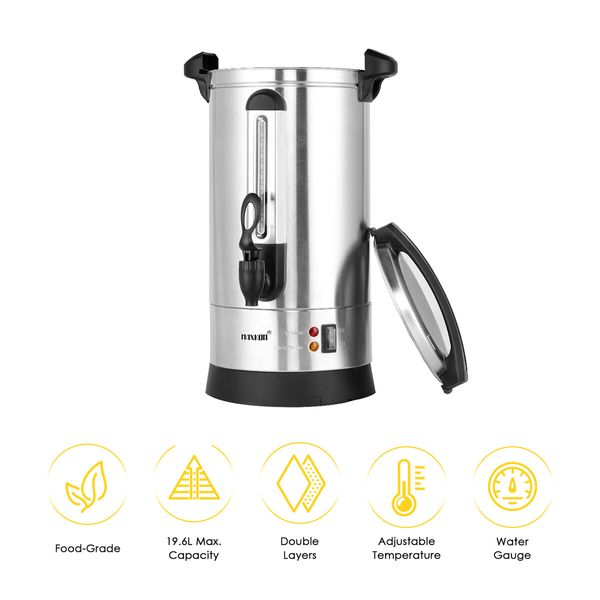 Maxkon Coffee Urn Maker Machine Instant Hot Cold Water Dispenser Kettle Tea Home Commercial Camping Boiler Stainless Steel with Tap 19.6L