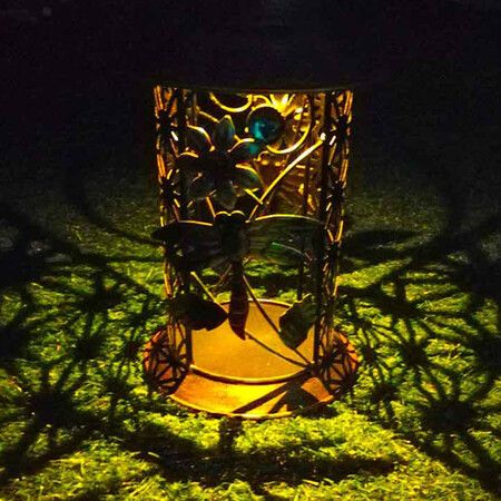 Garden Solar Lantern Lights Outdoor Hanging Dragonfly Retro Metal LED for Outdoor Table Patio