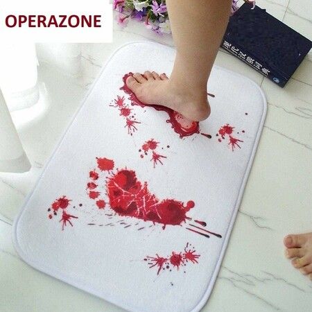 Halloween Bath Bloody Footprint, Operazone Printed Blood Footprint Prank Blood Rug 40 x 60 CM