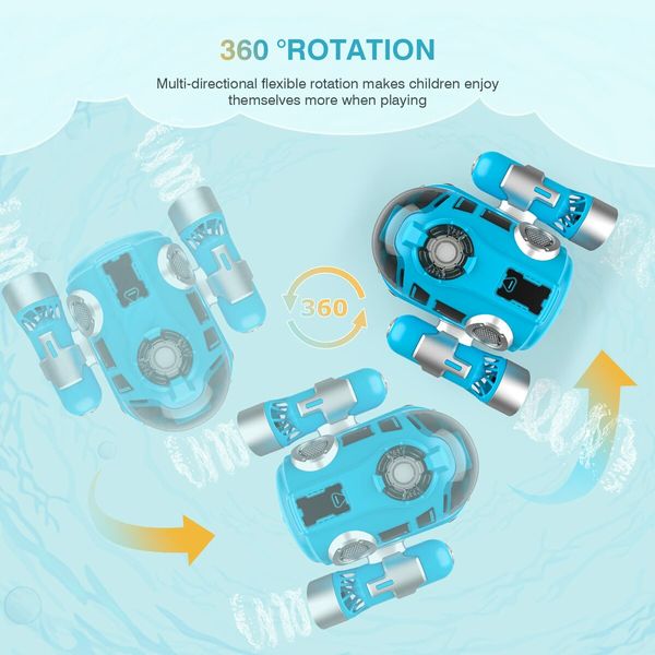 RC Boat Remote Control High Speed Sumbarine Spray and Light Powerboat Twin Propeller Speedboat Children's Day Gifts Summer Toys Color Blue