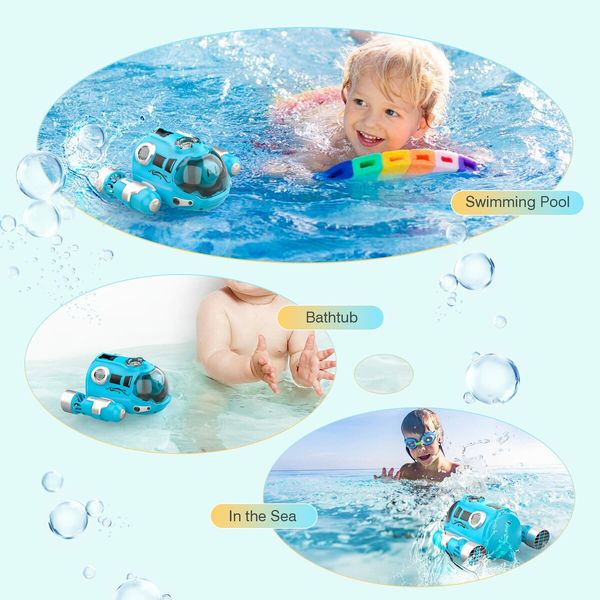 RC Boat Remote Control High Speed Sumbarine Spray and Light Powerboat Twin Propeller Speedboat Children's Day Gifts Summer Toys Color Blue