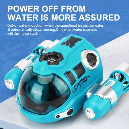 RC Boat Remote Control High Speed Sumbarine Spray and Light Powerboat Twin Propeller Speedboat Children's Day Gifts Summer Toys Color Blue