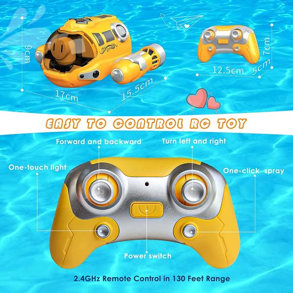 RC Boat Remote Control High Speed Sumbarine Spray and Light Powerboat Twin Propeller Speedboat Children's Day Gifts Summer Toys Color Yellow