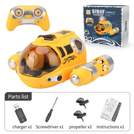 RC Boat Remote Control High Speed Sumbarine Spray and Light Powerboat Twin Propeller Speedboat Children's Day Gifts Summer Toys Color Yellow