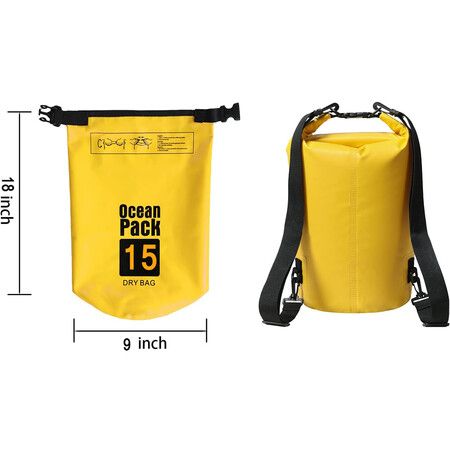 15L Waterproof Dry Bag Back Pack Sack Rafting Canoing Boating Water Resistance Yellow