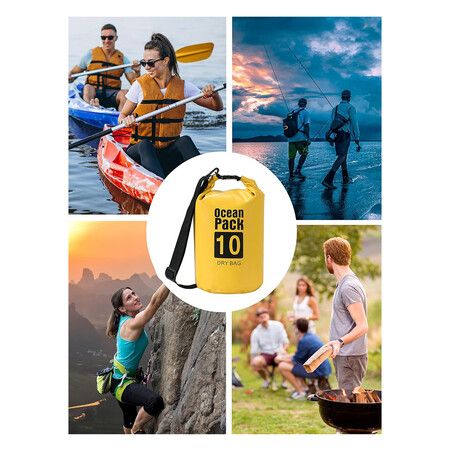 10L Waterproof Dry Bag Back Pack Sack Rafting Canoing Boating Water Resistance Yellow