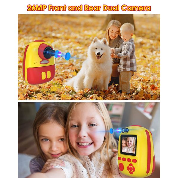 Instant Camera for Kids,Kids Print,Best Digital Toys Gifts Age3+ Boys Girls,26MP Video with Print Paper,32GB SD Card (Yellow)