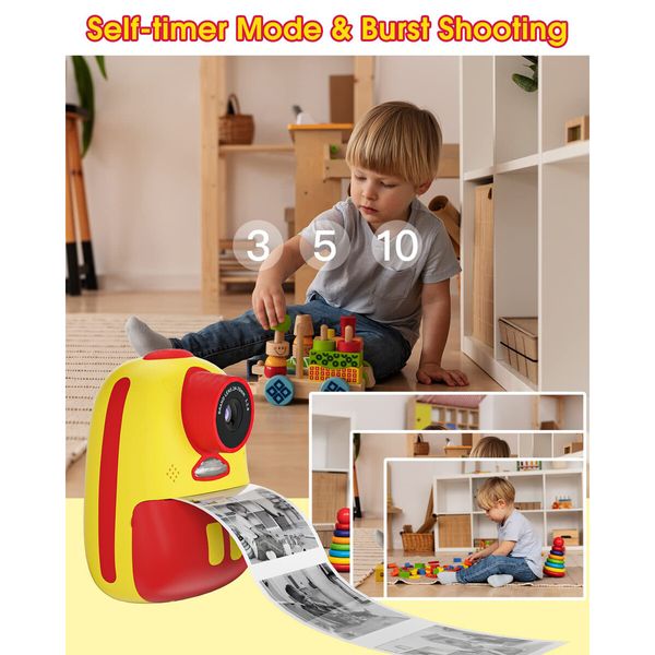 Instant Camera for Kids,Kids Print,Best Digital Toys Gifts Age3+ Boys Girls,26MP Video with Print Paper,32GB SD Card (Yellow)