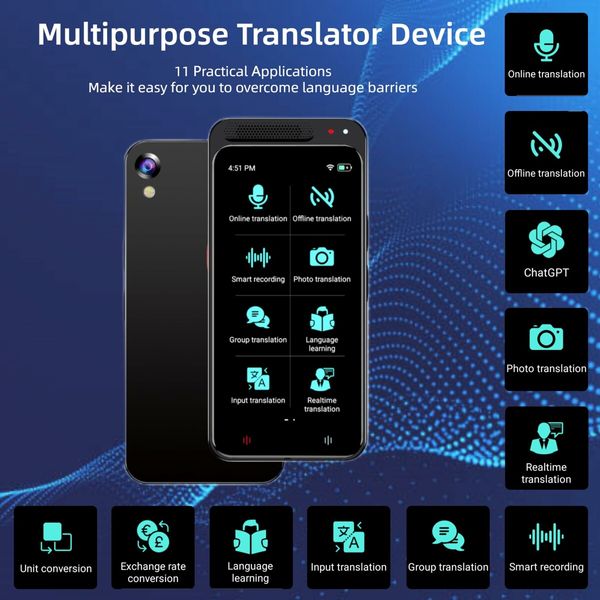 AI Language Translators,ChatGPT Instant Translator,Portable Translator Device with 138 Languages & 4.1" Touch Screen,Smart Voice Photo Translator Real Time,Offline Online Translation for Travel